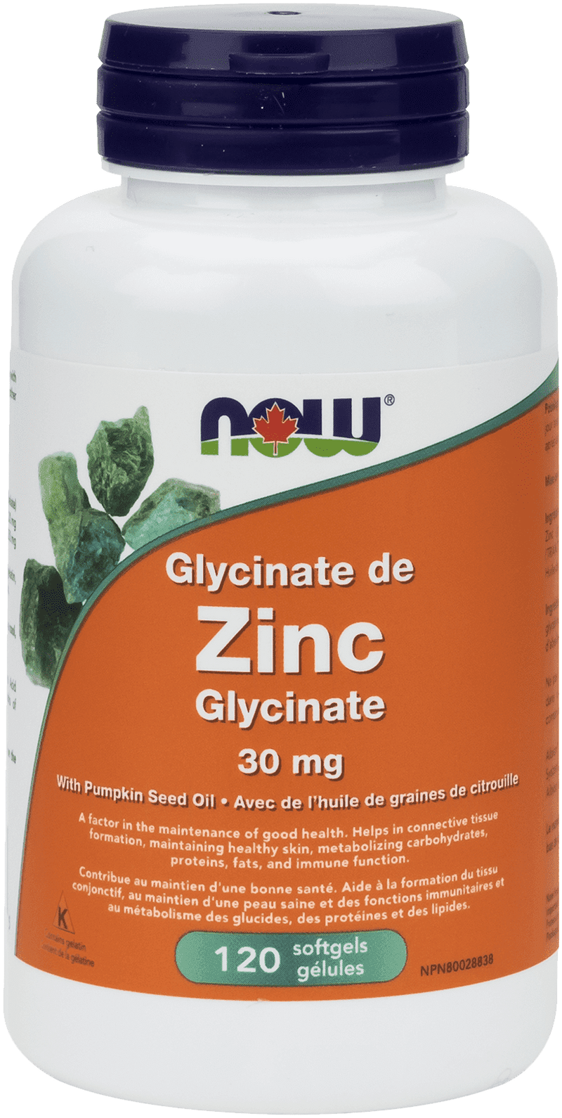 NOW Zinc Glycinate 30 mg 120 Softgels Image 1