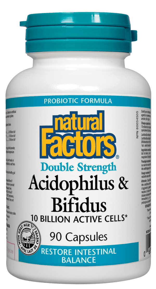 Natural Factors Acidophilus & Bifidus Double Strength 10 Billion Active Cells Capsules Image 1