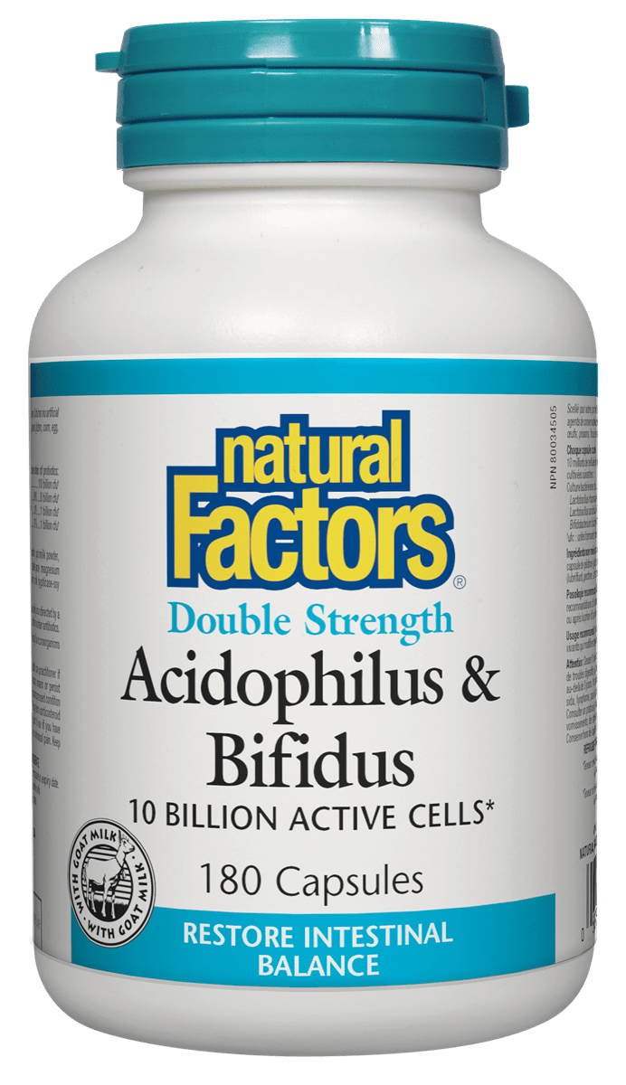 Natural Factors Acidophilus & Bifidus Double Strength 10 Billion Active Cells Capsules Image 2