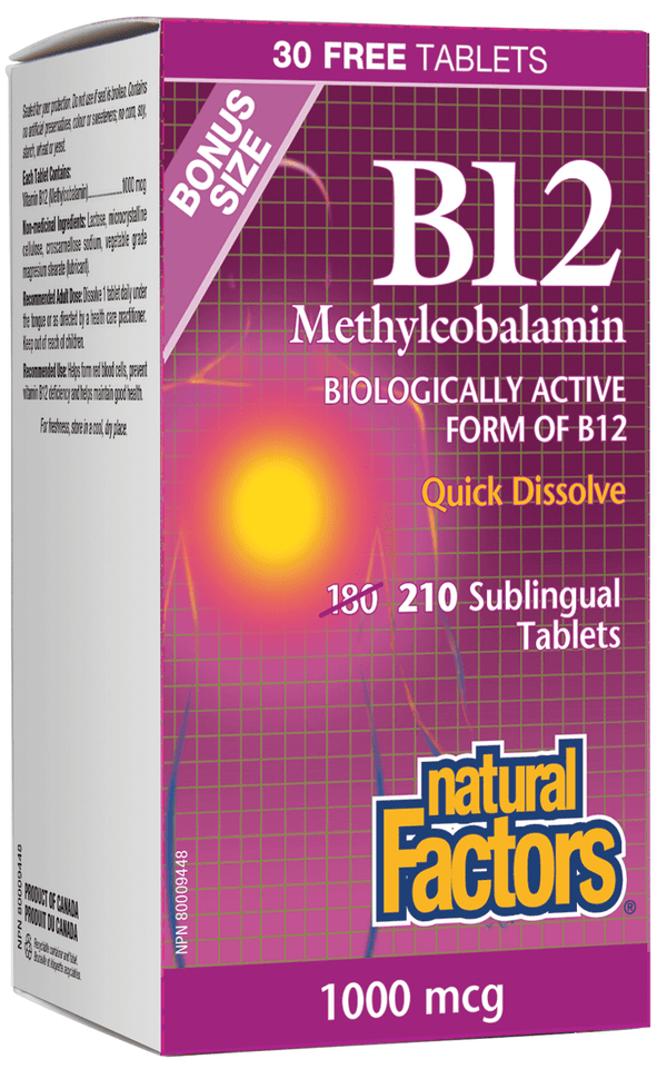 Natural Factors B12 Quick Dissolve 1000 mcg BONUS SIZE 210 Tablets Image 1