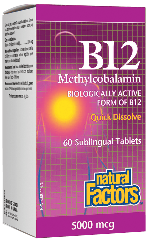 Natural Factors B12 Quick Dissolve 5000 mcg 60 Tablets Image 1
