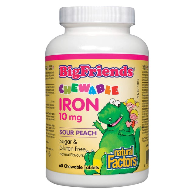 Natural Factors Big Friends Chewable Iron 10 mg - Sour Peach 60 Tablets Image 1