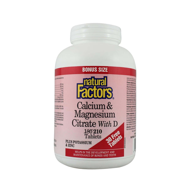 Natural Factors Calcium Magnesium Citrate with D Plus Potassium & Zinc BONUS SIZE 210 Tablets Image 1