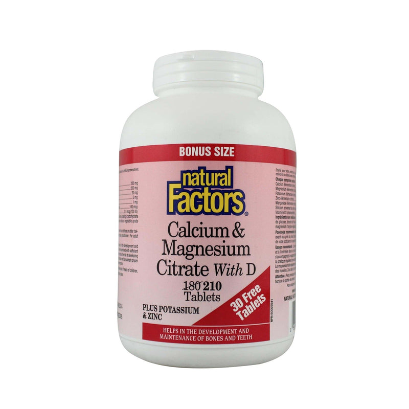 Natural Factors Calcium Magnesium Citrate with D Plus Potassium & Zinc BONUS SIZE 210 Tablets Image 1