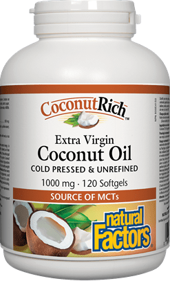 Natural Factors CoconutRich Extra Virgin Coconut Oil Cold Pressed & Unrefined 1000 mg 120 Softgels Image 1