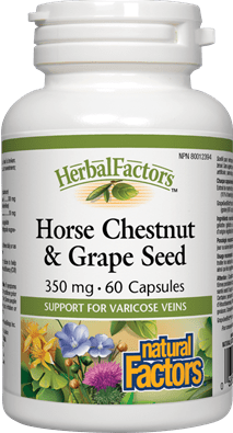 Natural Factors HerbalFactors Horse Chestnut & Grape Seed 350 mg 60 Capsules Image 1