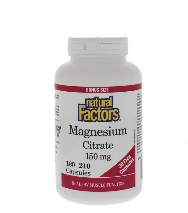 Natural Factors Magnesium Citrate 150 mg BONUS SIZE 210 Capsules Image 1