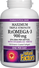 Natural Factors Maximum Triple Strength RxOMEGA-3 with Vitamin D3 1000 IU 150 Softgels Image 1