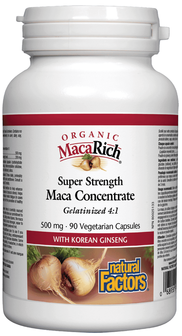 Natural Factors Organic Super Strength Maca Concentrate Gelatinized 4:1 500 mg 90 VCaps Image 1