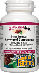 Natural Factors ResveratrolRich Resveratrol Concentrate Super Strength 500 mg 60 VCaps Image 1