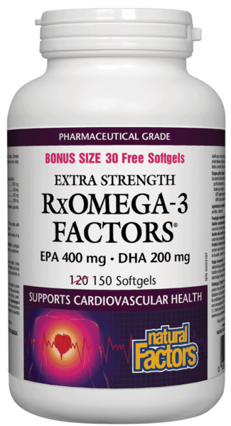 Natural Factors RxOmega-3 Extra Strength 600 mg EPA/DHA BONUS SIZE 150 Softgels Image 1
