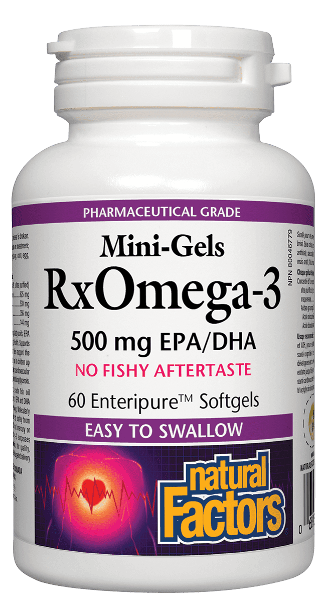 Natural Factors RxOmega-3 Mini-Gels 500 mg EPA/DHA Softgels Image 1