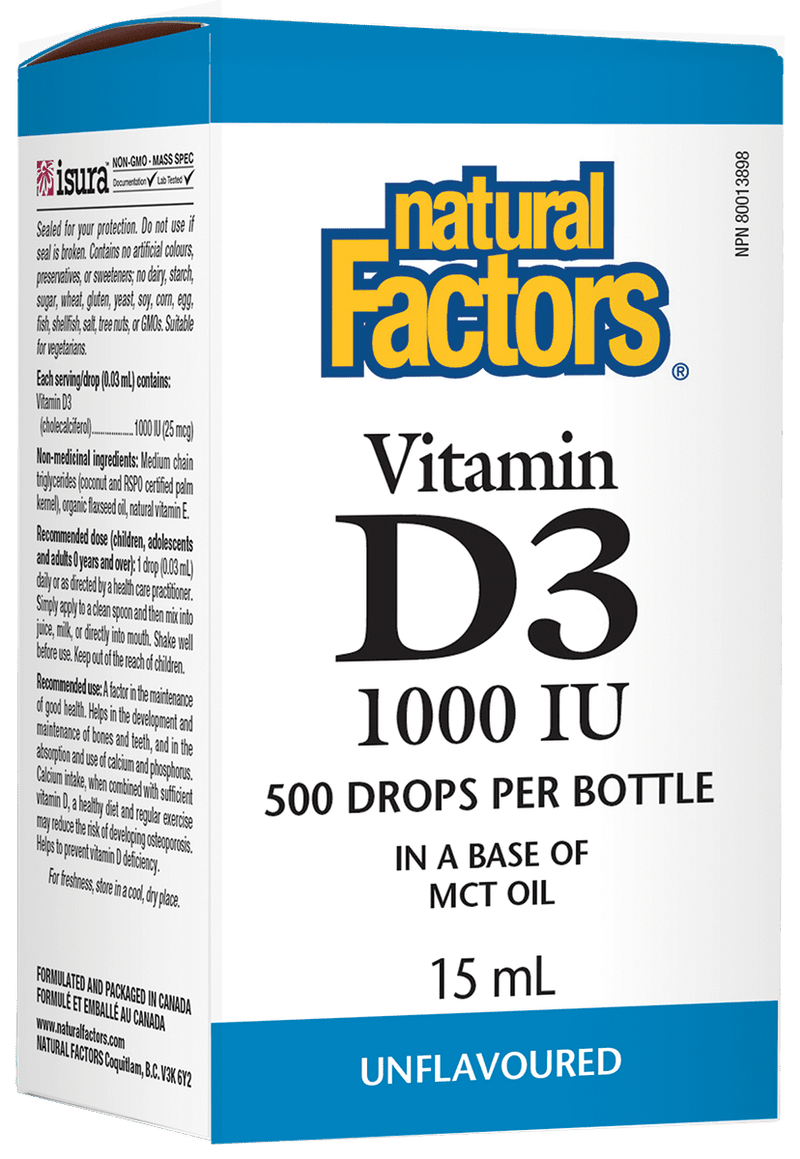 Natural Factors SunVitamin D3 1000 IU 25 mcg Drops 15 mL Image 1