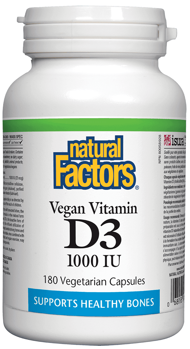 Natural Factors Vegan SunVitamin D3 1000 IU 25 mcg 180 VCaps Image 1
