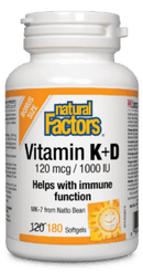Natural Factors Vitamin K + D 120 mcg & 1000 IU BONUS SIZE 180 Softgels Image 1