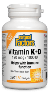Natural Factors Vitamin K + D 120 mcg & 1000 IU BONUS SIZE 180 Softgels Image 1