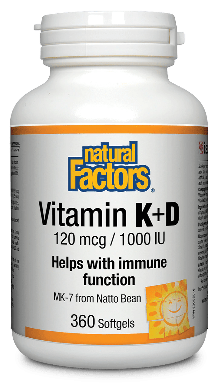 Natural Factors Vitamin K D 120 mcg & 1000 IU Softgels Image 3