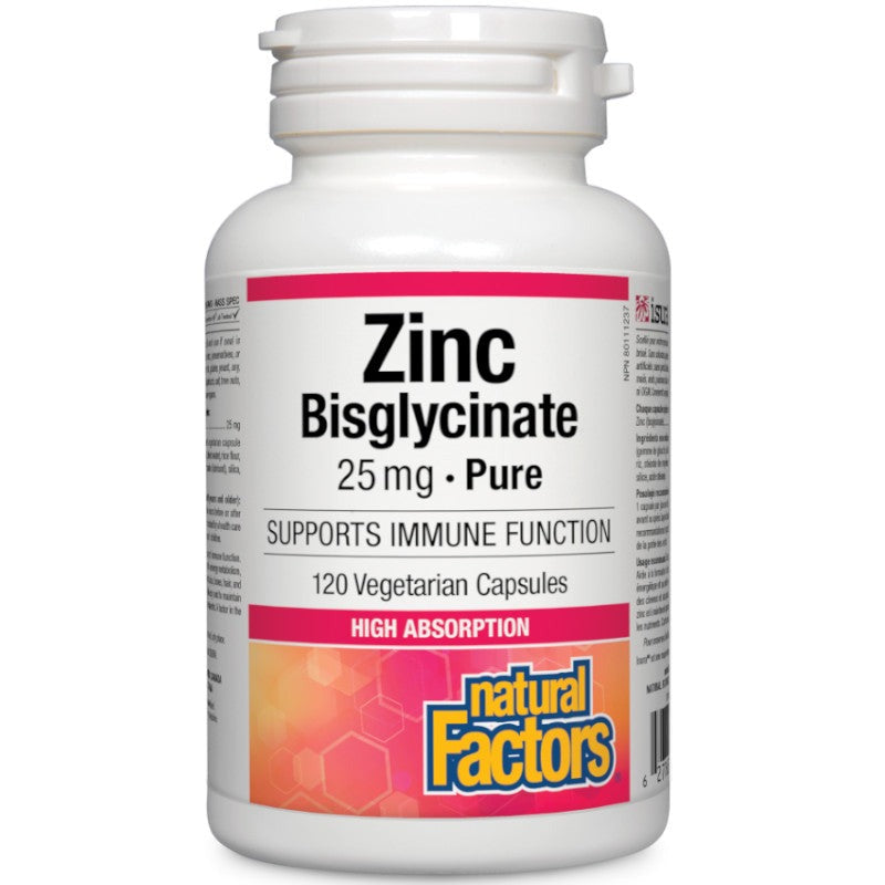 Natural Factors Zinc Bisglycinate 25 mg 120 VCaps Image 1