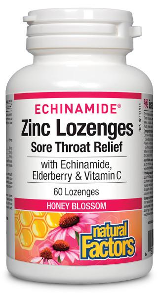 Natural Factors Zinc with Echinamide, Elderberry & Vitamin C - Honey Blossom 60 Lozenges Image 1