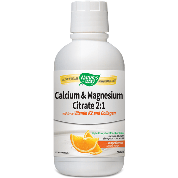 Nature's Way Calcium & Magnesium Citrate 2:1 with Vitamin K2 and Collagen - Orange 500 mL Image 1