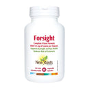 Bottle of New Roots Forsight Complete Vision Formula VCaps, a dietary supplement for eye health with antioxidants and essential nutrients.