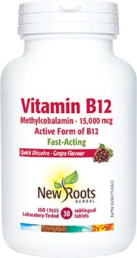 New Roots Vitamin B12 15000 mcg Fast Acting - Grape 30 Tablets Image 1
