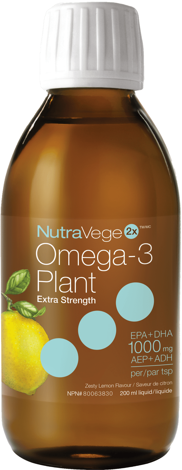 NutraVege2x Omega-3 Plant Extra Strength 1000 mg - Zesty Lemon 200 mL Image 1