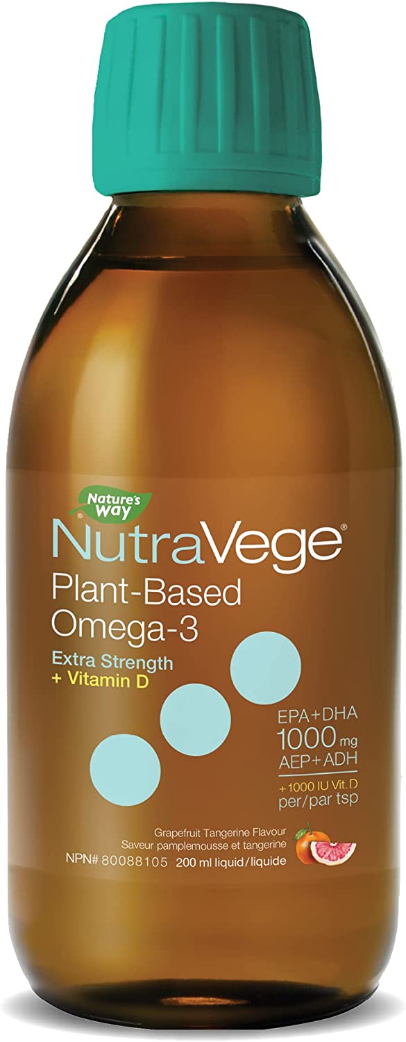 NutraVege 2x +D Omega-3 Plant Extra Strength - Grapefruit Tangerine 200 mL Image 1