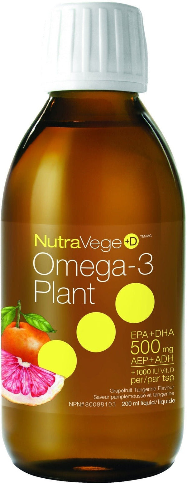 NutraVege +D Omega-3 Plant - Grapefruit Tangerine 200 mL Image 1