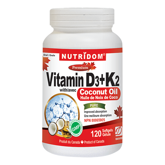 Nutridom Premium Vitamin D3+K2 with Coconut Oil 120 Softgels Image 1