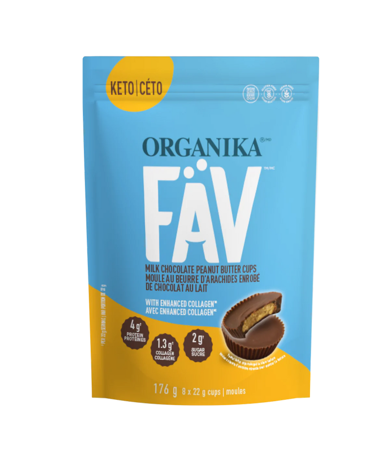 Organika FÄV Milk Chocolate Peanut Butter Cups with Enchanced Collagen Pouch (8 Pack)