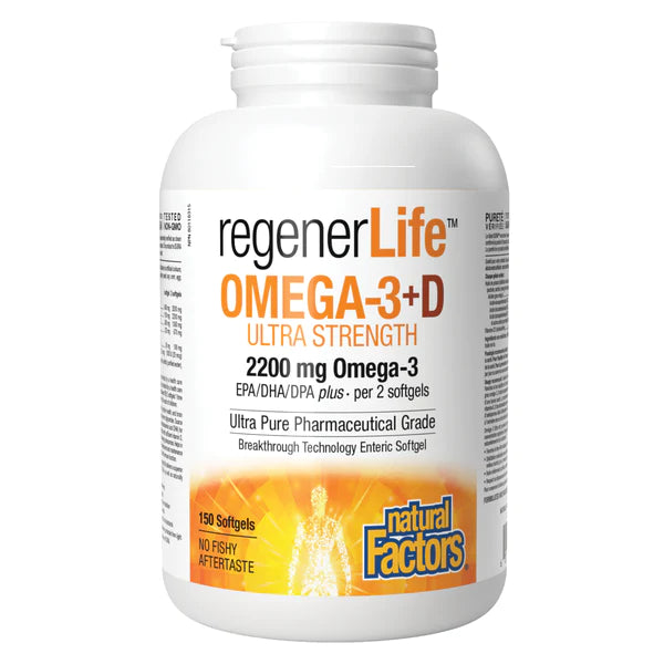 Natural Factors RegenerLife Omega-3 + D Ultra Strength 2200 mg