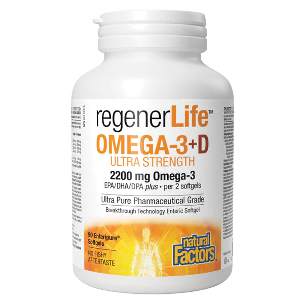 Natural Factors RegenerLife Omega-3 + D Ultra Strength 2200 mg