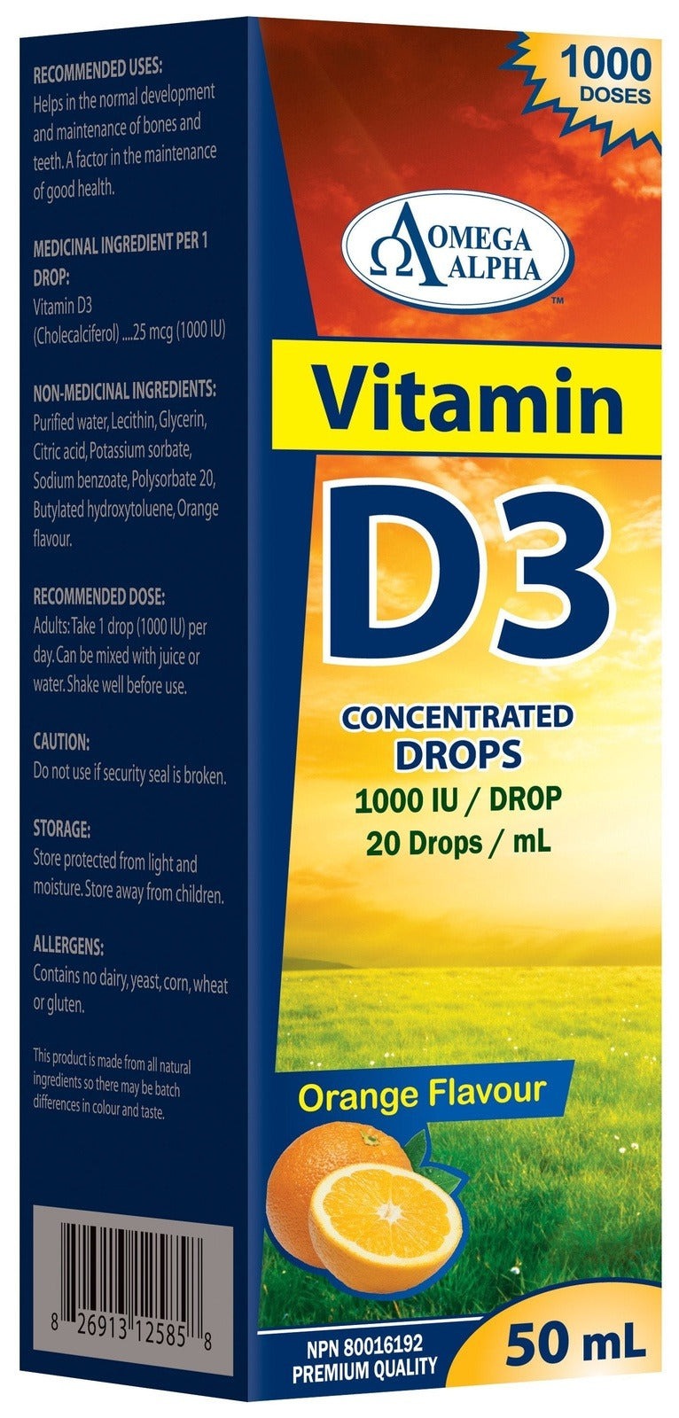 Omega Alpha Vitamin D3 1000 IU Concentrated Drops - Orange 50 mL Image 1