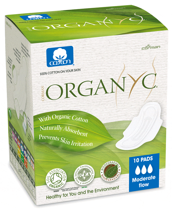 Organ y c 100% Organic Cotton Moderate Flow with Wings Folded 10 Pads Image 1