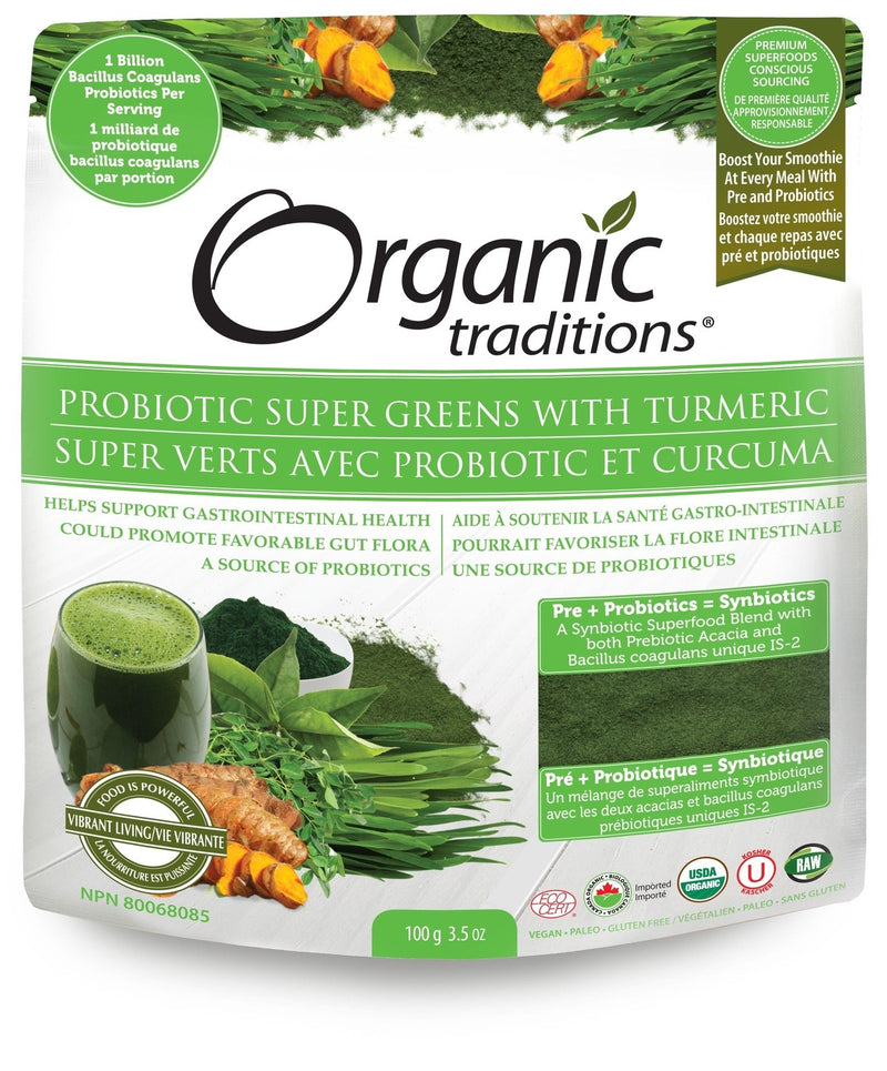 Organic Traditions Probiotic Super Greens with Turmeric 100 g Image 1