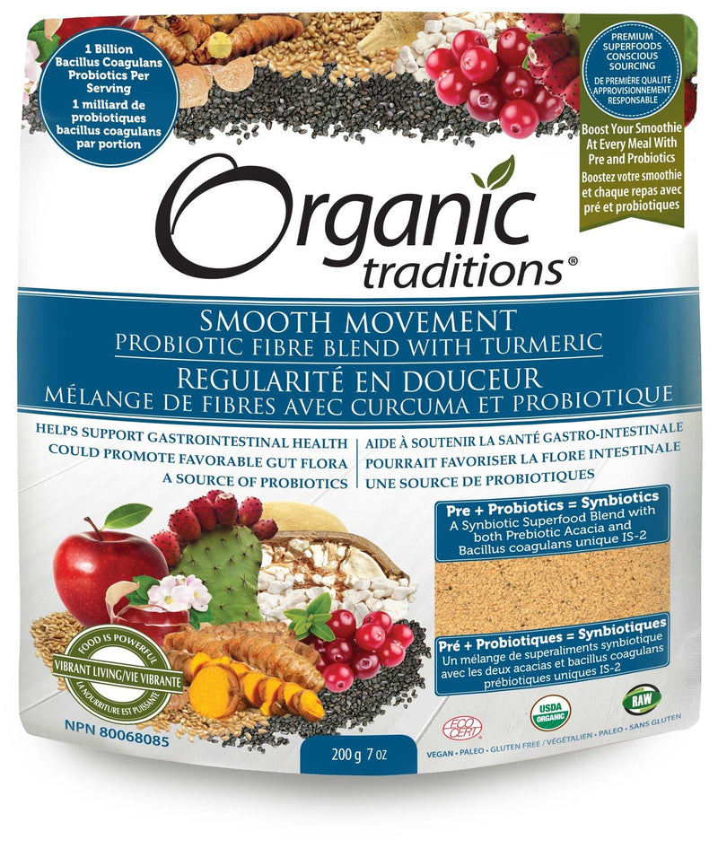 Organic Traditions Smooth Probiotic Movement Fiber Blend with Turmeric 200 g Image 1