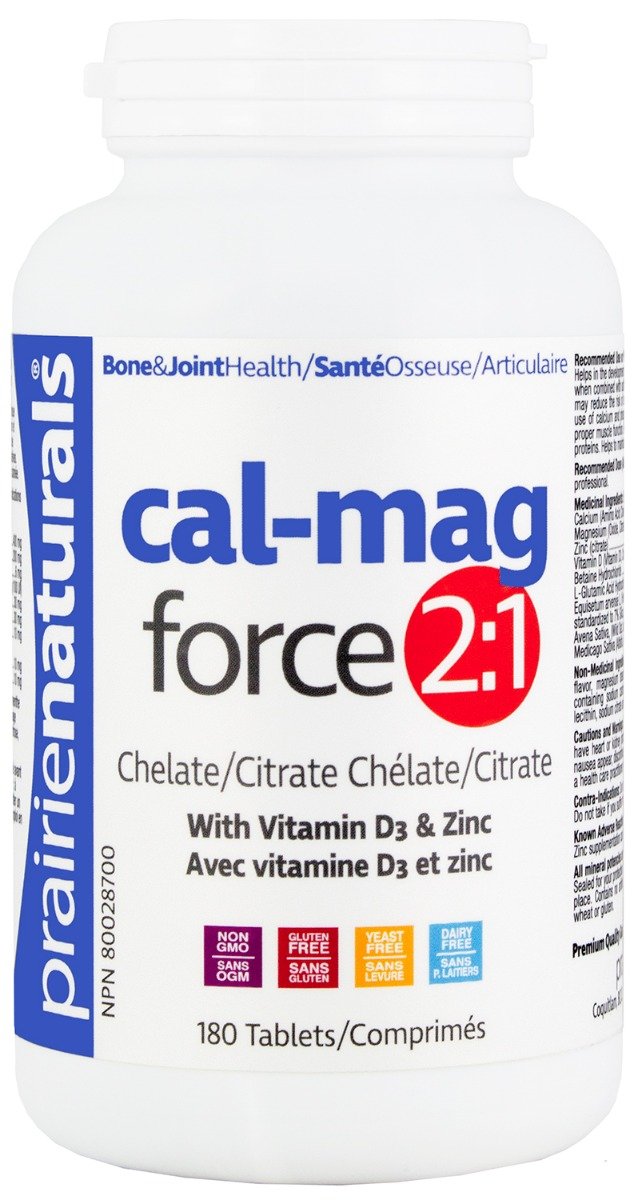 Prairie Naturals Cal-Mag Force 2:1 with D3 & Zinc 180 Tablets Image 1