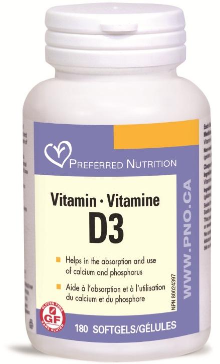 Preferred Nutrition Vitamin D3 180 Softgels Image 1