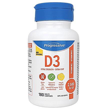 Progressive Vitamin D3 Extra Strength 2500 IU (180 Tablets)