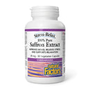 A bottle of Natural Factors Stress-Relax 100% Pure Saffron Extract with 30 vegetarian capsules.