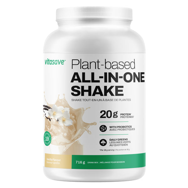 Vitasave Plant-Based All-In-One Shake with greens, enzymes, probiotics and 20g of protein- Vanilla (716 g)
