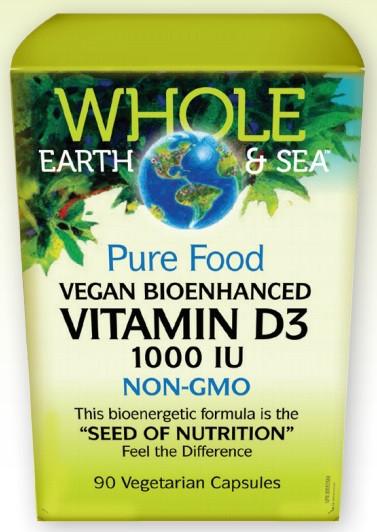 Whole Earth and Sea Pure Food Vegan Bioenhanced Vitamin D3 1000 IU 90 VCaps Image 1