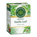 Box of Traditional Medicinals Organic Nettle Leaf Tea with 16 tea bags, featuring a green and white color scheme with nettle leaf illustrations.