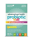 Packaging for Genuine Health Advanced Gut Health Probiotic Kids supplement, showing 30 chewable tablets in a lemonade flavor.