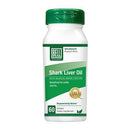 Hand holding Bell Shark Liver Oil bottle with softgels visible inside