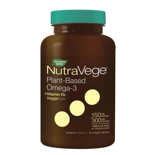 NutraVege Plant-Based Omega-3 + Vitamin D (30 Softgels)
