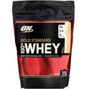 Optimum Nutrition Gold Standard Vanilla Ice Cream whey protein powder on a kitchen counter